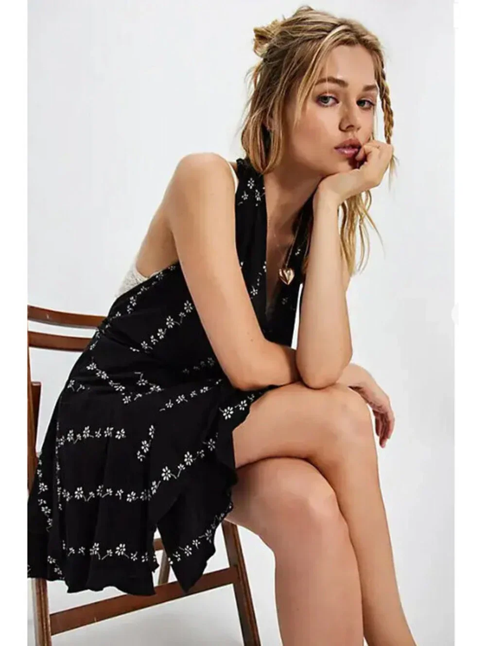 Free People Electric Days Printed Mini Dress black  White Floral XS NWT